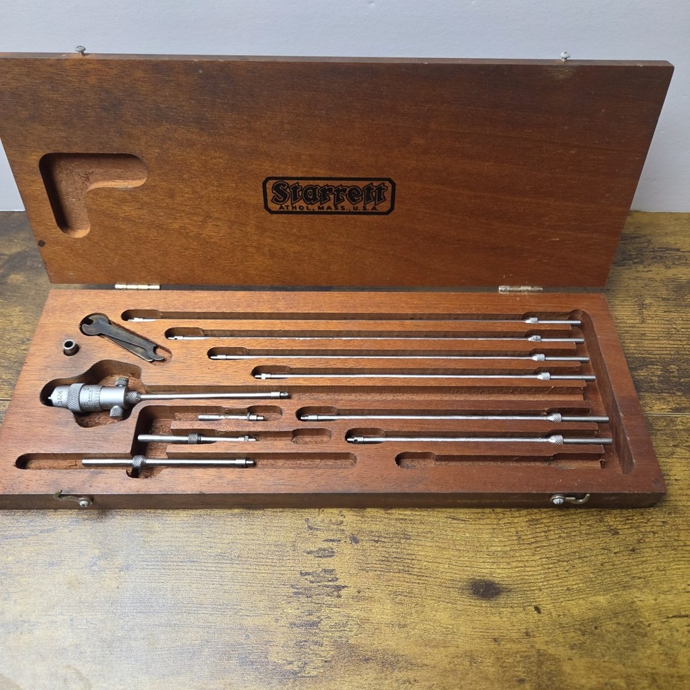 Starrett No 124B 2.5" inside micrometer set machinist tool w/ wooden case
